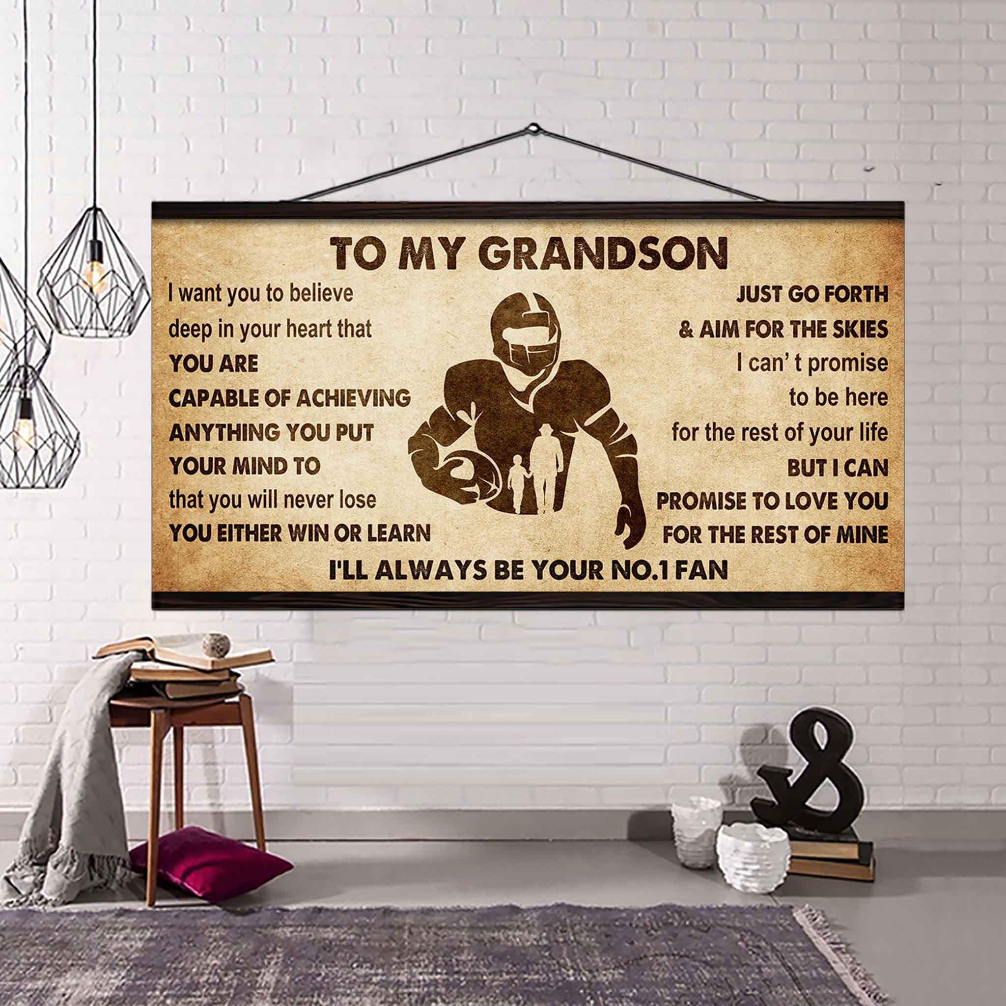 Personalized Sport Poster Canvas I'll Be Your No 1 Fan Grandpa To Grandson - You Will Never Lose You Either Win Or Learn