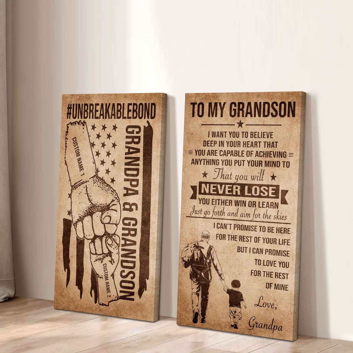 Unbreakable Bond Canvas Set Grandpa And Grandson Your Will Never Lose You Either Win Or Learn Gift For Your Grandson