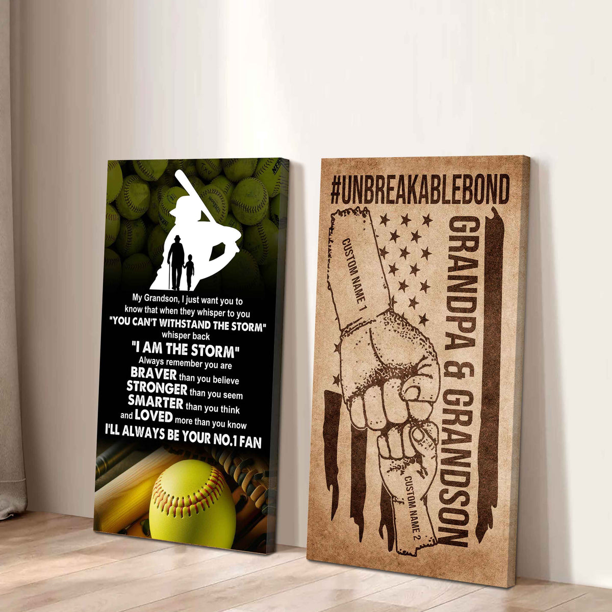 Unbreakable Bond Sport Canvas Set From Grandpa To Grandson Whisper Back I'm The Storm You Are Braver Than You Believe