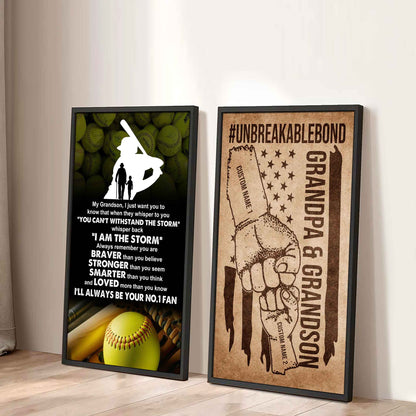 Unbreakable Bond Sport Canvas Set From Grandpa To Grandson Whisper Back I'm The Storm You Are Braver Than You Believe