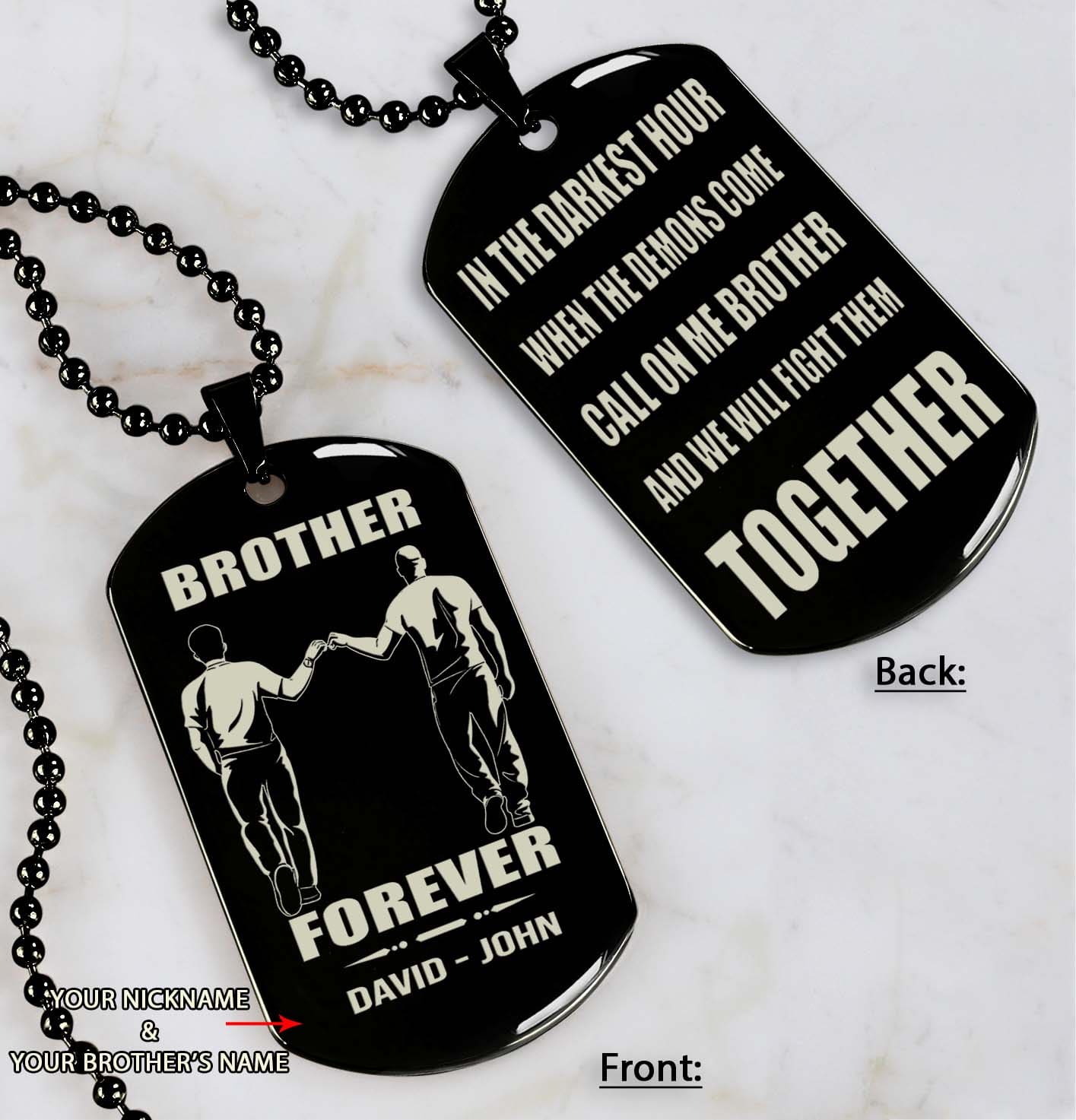 Ver3W Vikings customizable engraved black dog tag double sided gift from brother, brother forever