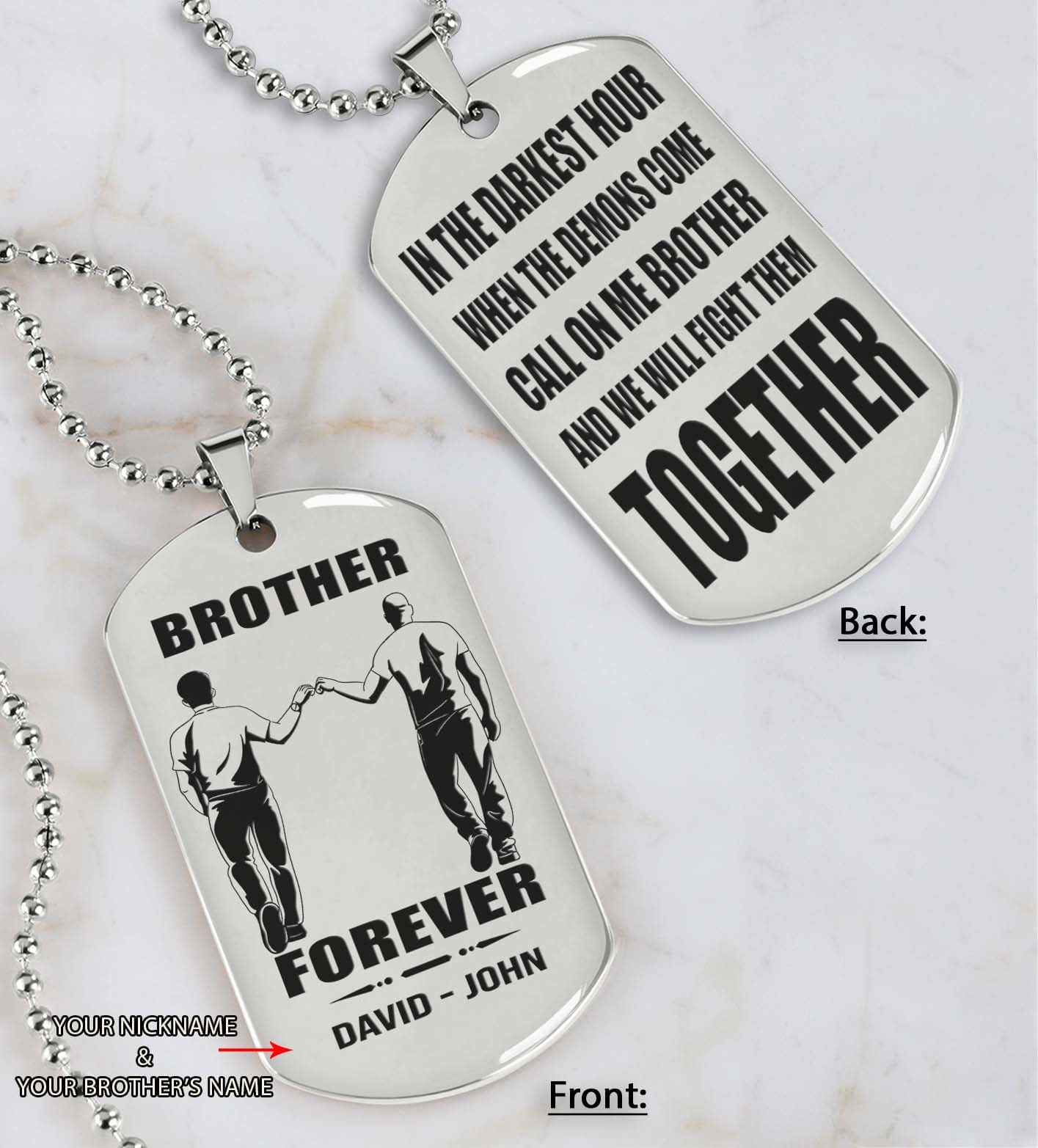 Soldier customizable engraved black dog tag double sided gift from brother, brother forever