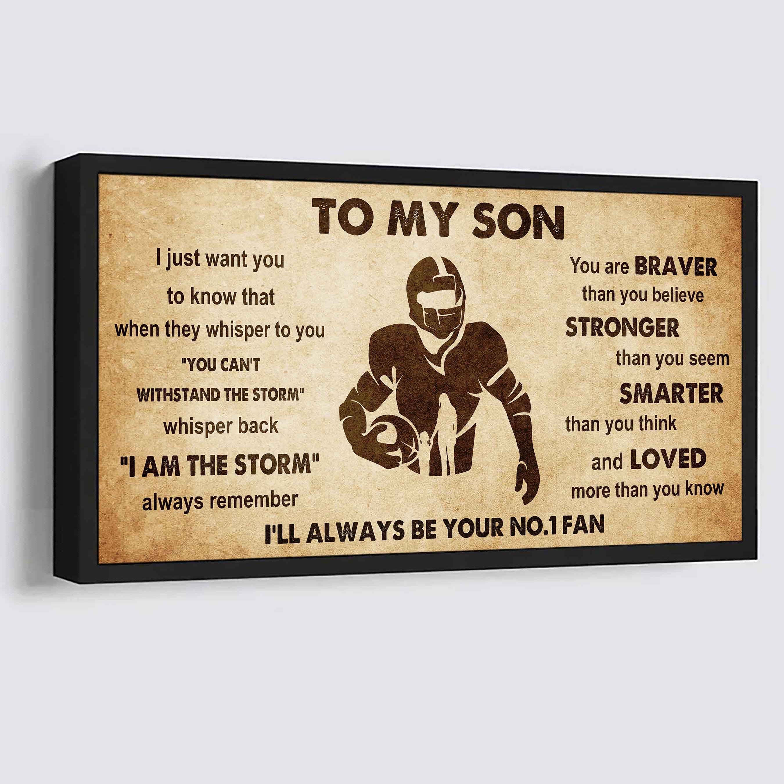 Personalized Sport Poster Canvas I'll Be Your No 1 Fan Mom To Son - Whisper Back I'm The Storm