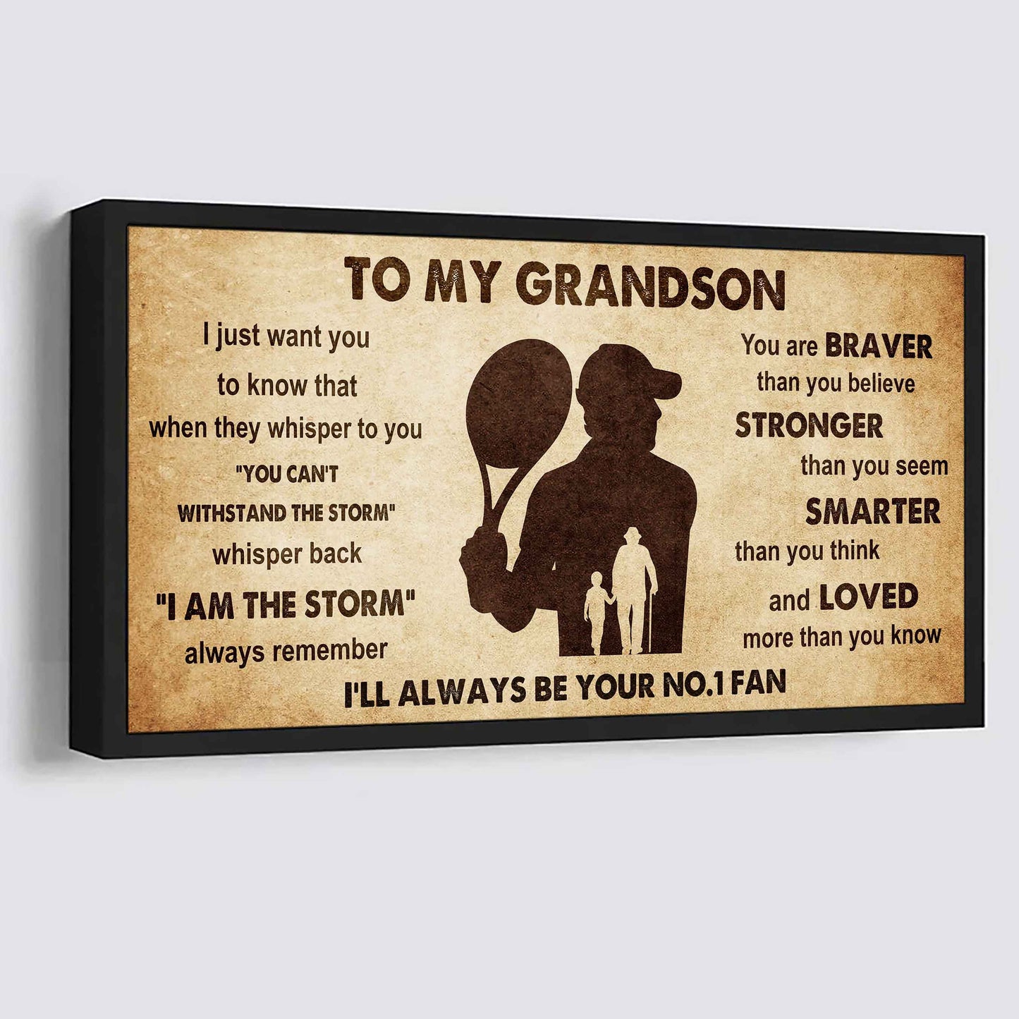 Personalized Sport Baseball Poster Canvas I'll Be Your No 1 Fan Grandpa To Grandson - Whisper Back I'm The Storm