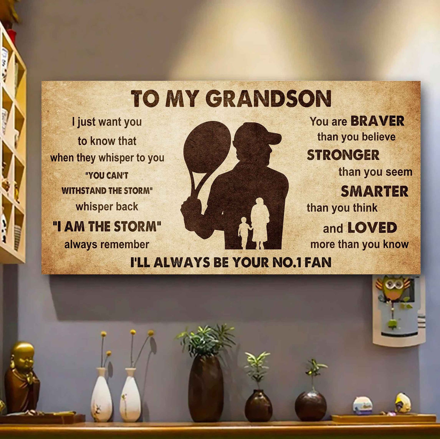 Personalized Sport Baseball Poster Canvas I'll Be Your No 1 Fan Grandma To Grandson - Whisper Back I'm The Storm