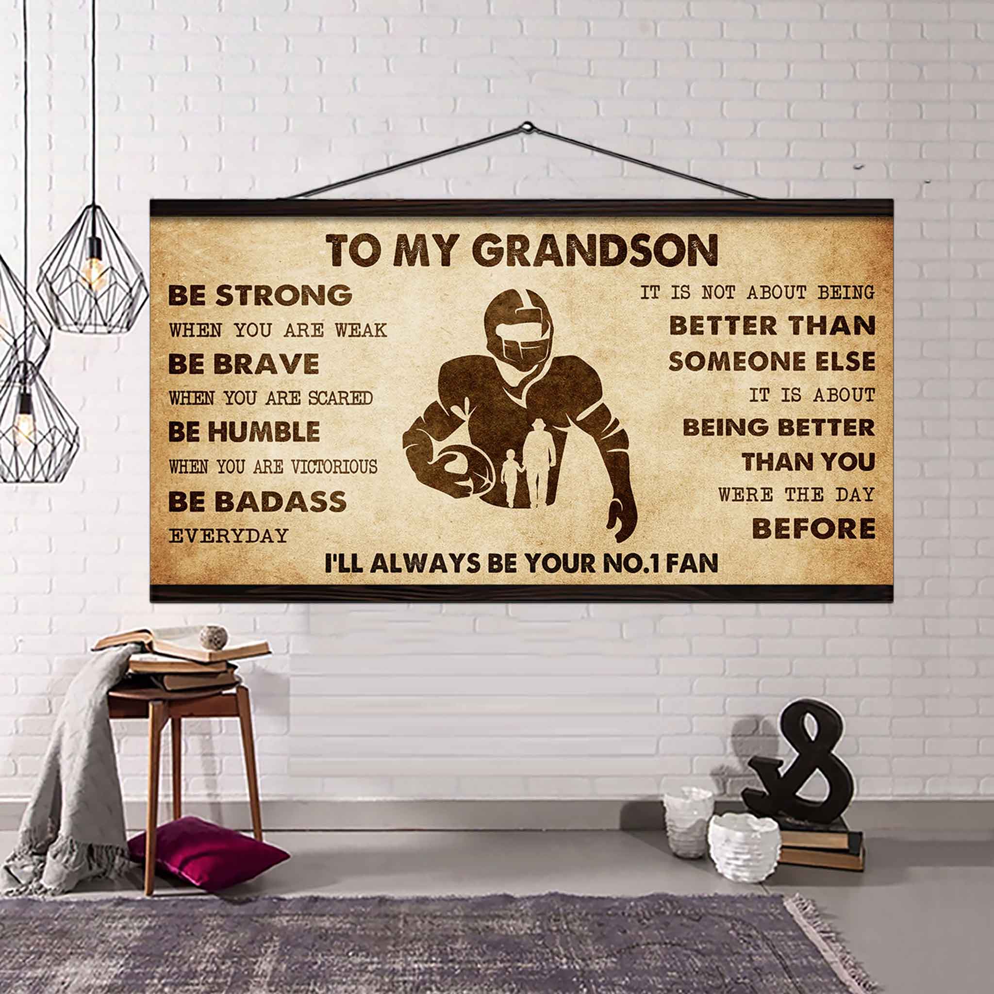 Personalized Sport Baseball Poster Canvas I'll Be Your No 1 Fan Grandpa To Grandson - Be Strong When You Are Weak Be Badass Everyday