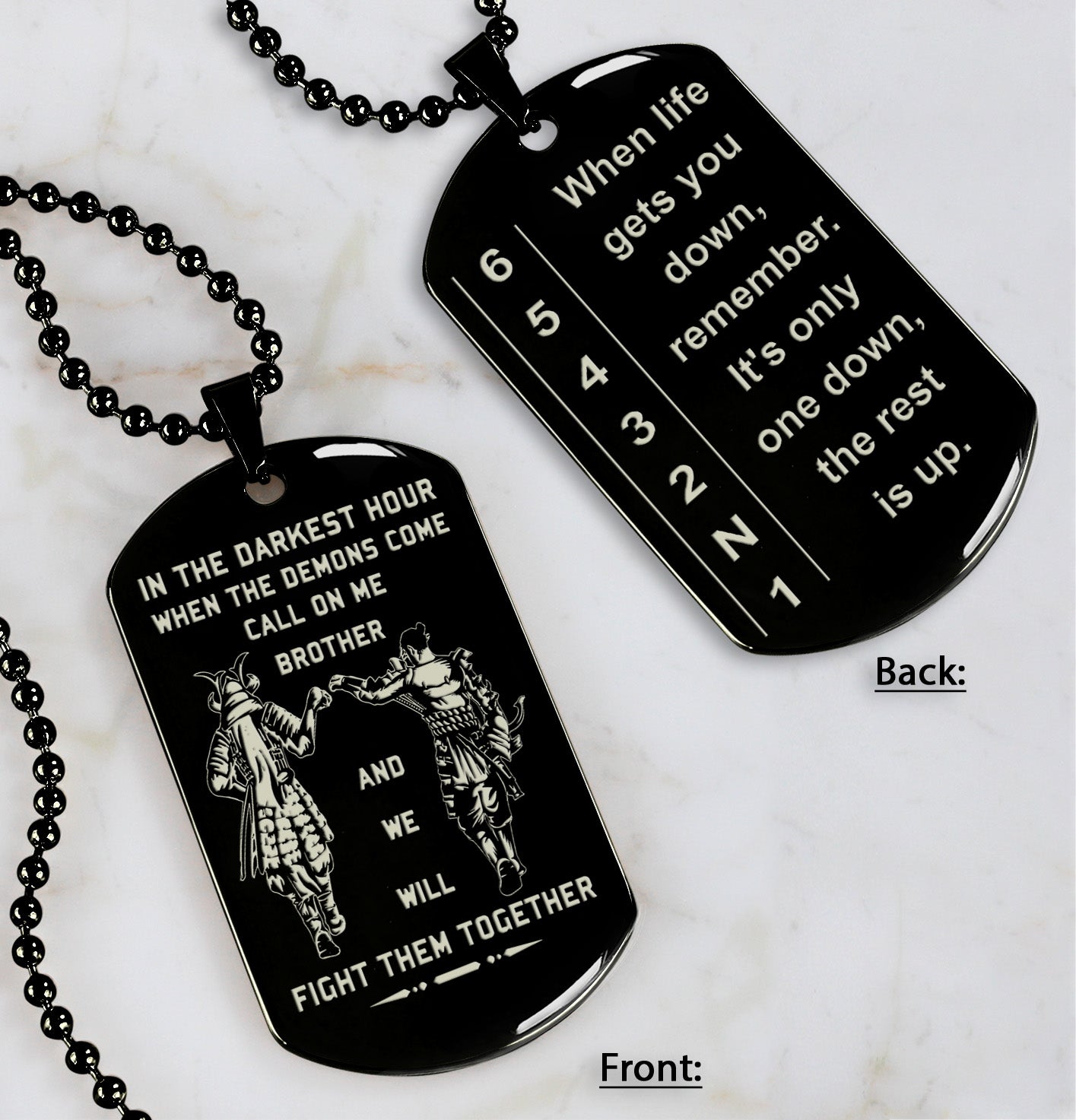 Samurai and Biker double side dog tag bracelet When life gets you down call on me brother