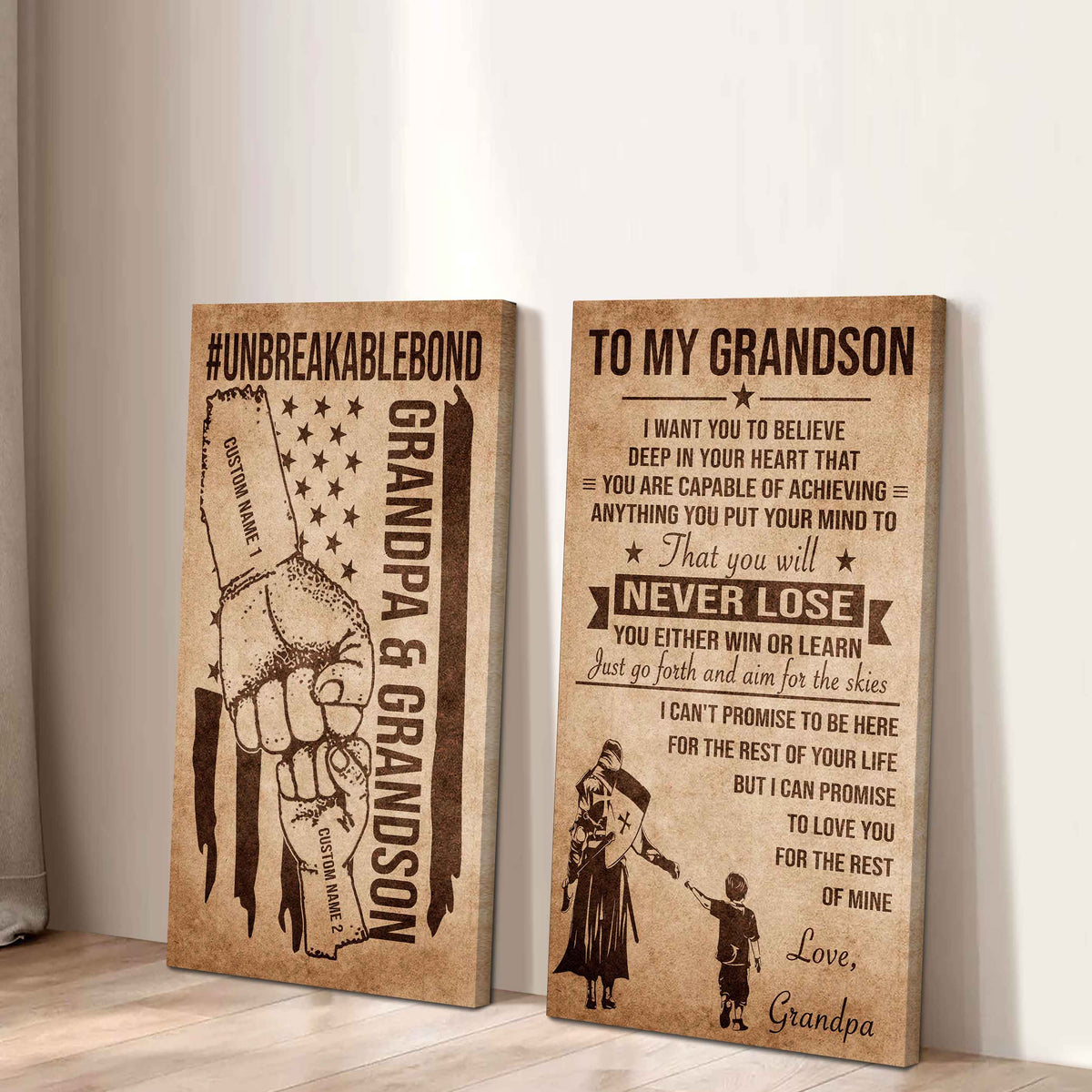 Unbreakable Bond Canvas Set Grandpa And Grandson Your Will Never Lose You Either Win Or Learn Gift For Your Grandson