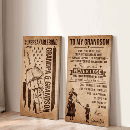 Unbreakable Bond Canvas Set Grandpa And Grandson Your Will Never Lose You Either Win Or Learn Gift For Your Grandson