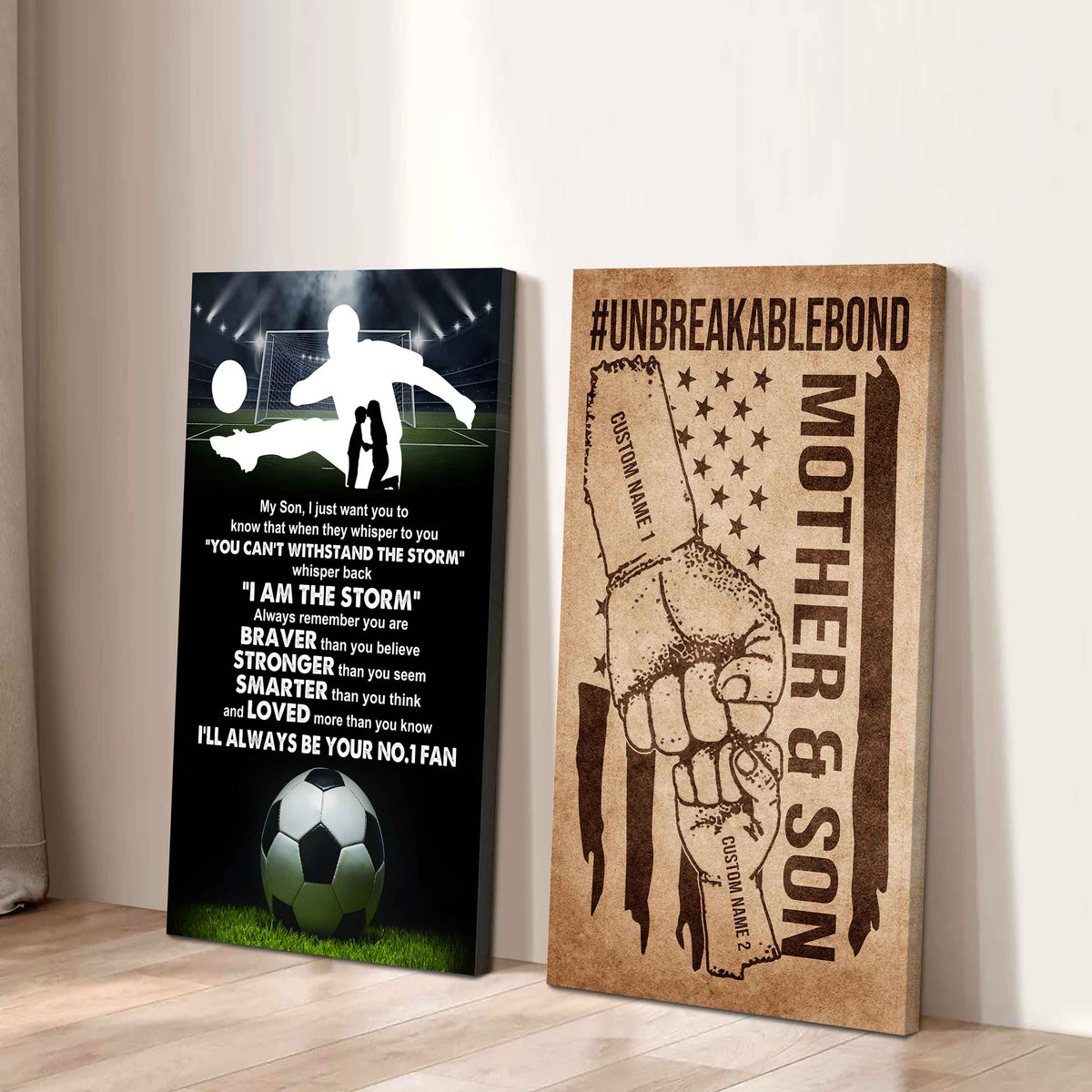 Unbreakable Bond Sport Canvas Set From Mom To Son Whisper Back I'm The Storm You Are Braver Than You Believe