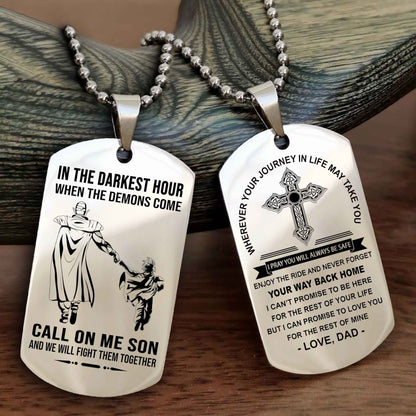 DRB Double Sided Cross Dog Tag Call On Me Son - Gift For Son From Dad Your Way Back Home