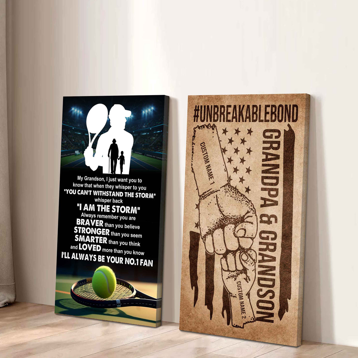 Unbreakable Bond Sport Canvas Set From Grandpa To Grandson Whisper Back I'm The Storm You Are Braver Than You Believe
