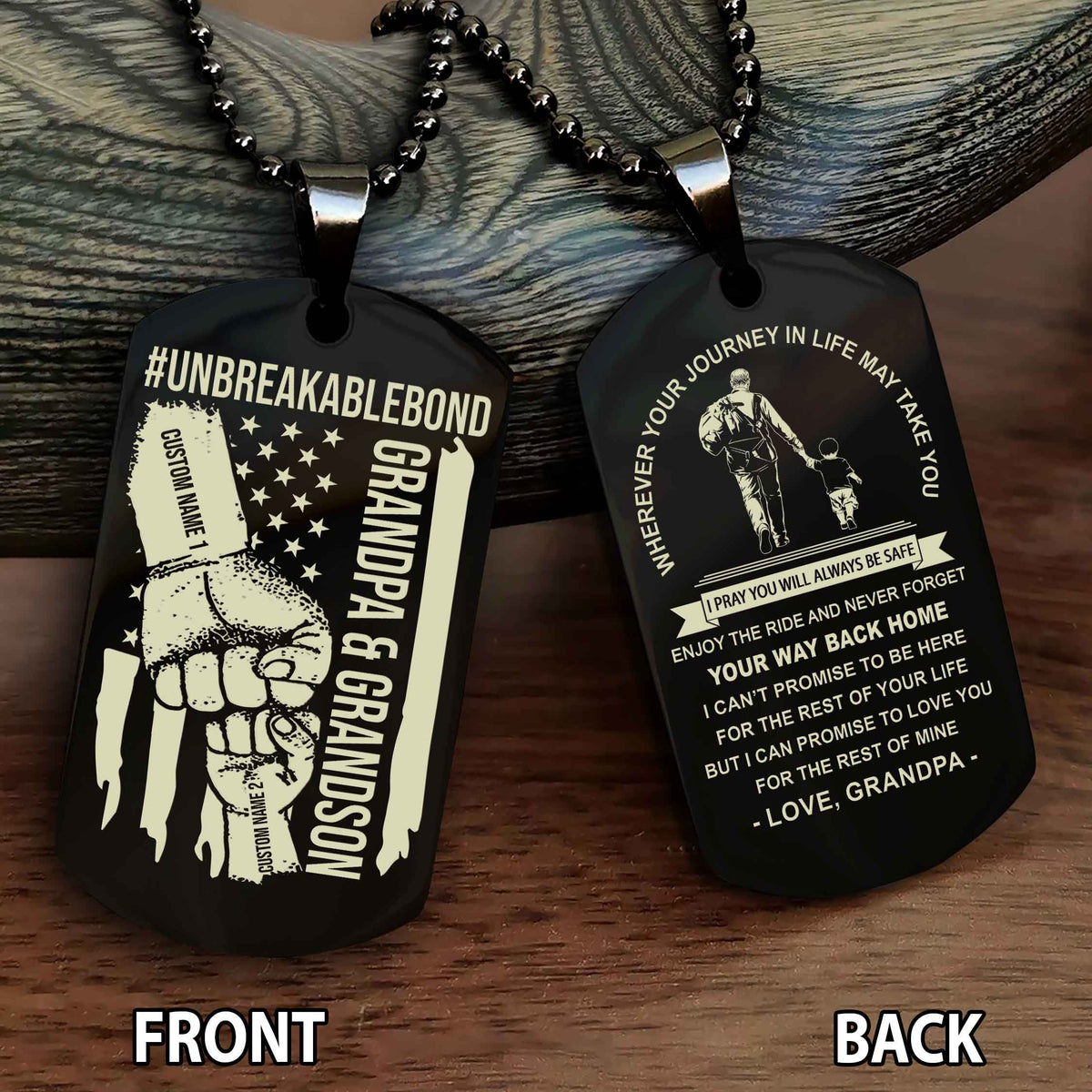 Grandpa And Grandson UnBreakable Bond Double Side Dog Tag Never Forget Your Way Back Home