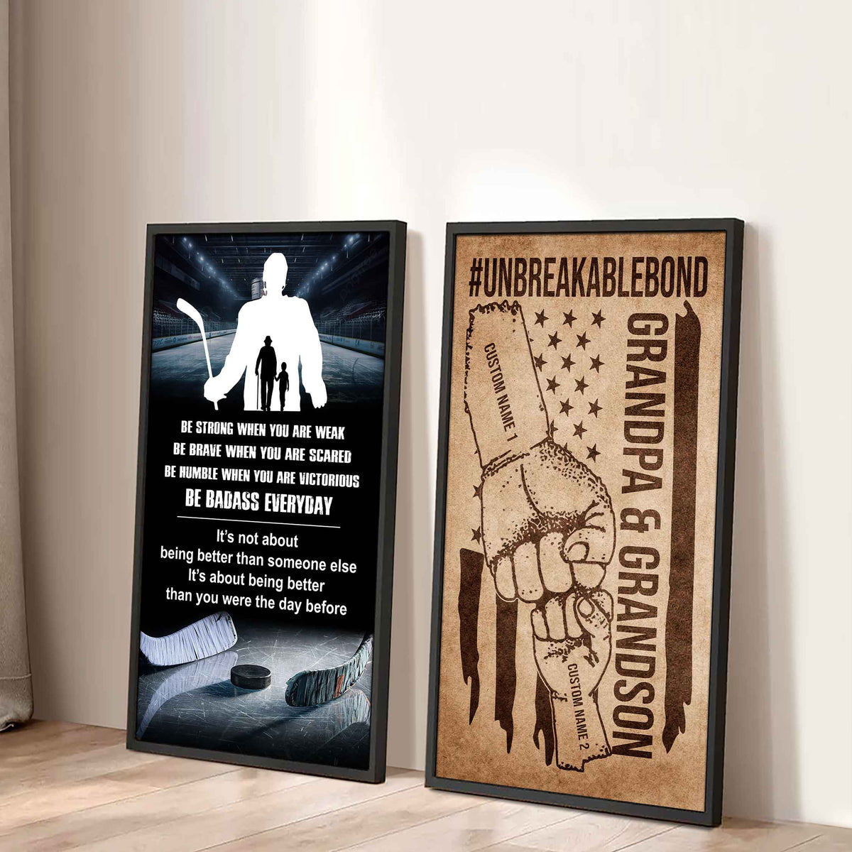Unbreakable Bond Canvas Set From Grandpa To Grandson Be Badass Everyday It's About Being Better Than You Were The Day Before