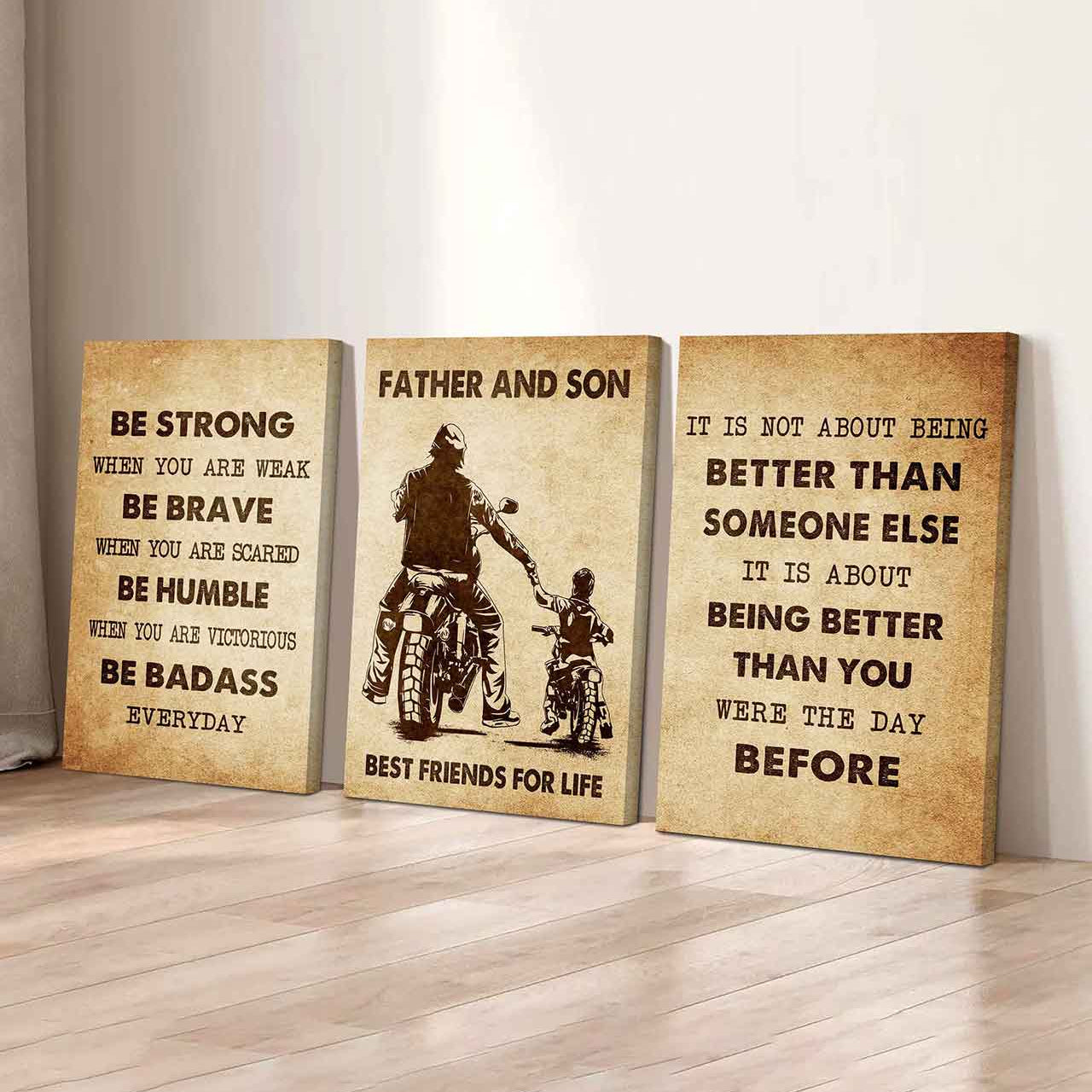 Combo 3 Biker Poster Canvas Be Strong When You Are Weak - It's Not About Being Better Than Someone Else It's About Being Better Than You Were The Day Before