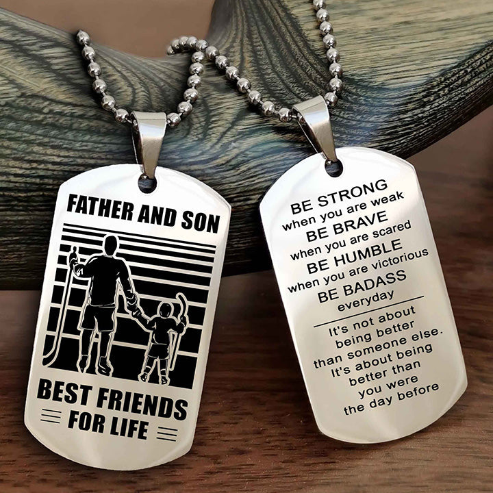 Cowboy Personalized Double Sided Dog Tag To My Son I Love You - Be Strong When You Are Weak Gift From Dad To Son