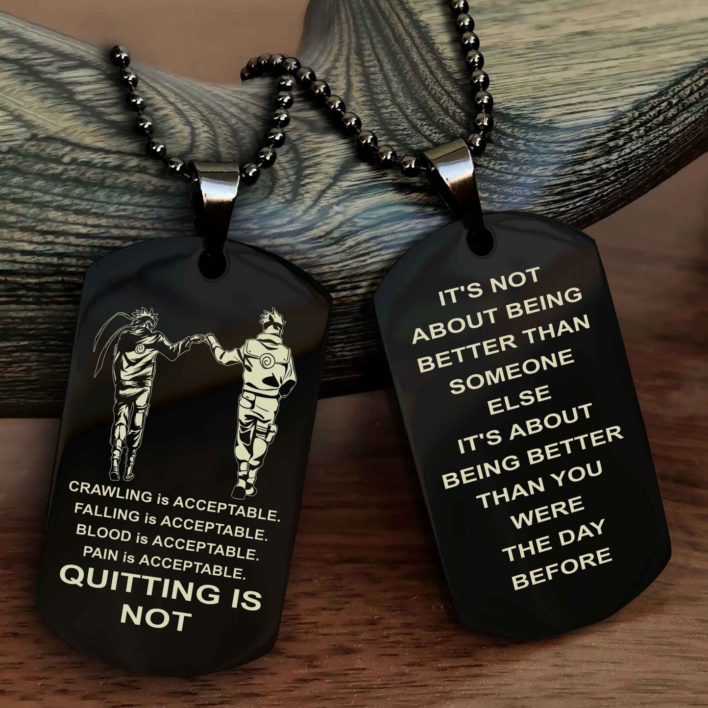 DRB Double Side Dog Tag For Your Friend Quiting Is Not - It's Not About Being Better Than Someone Else