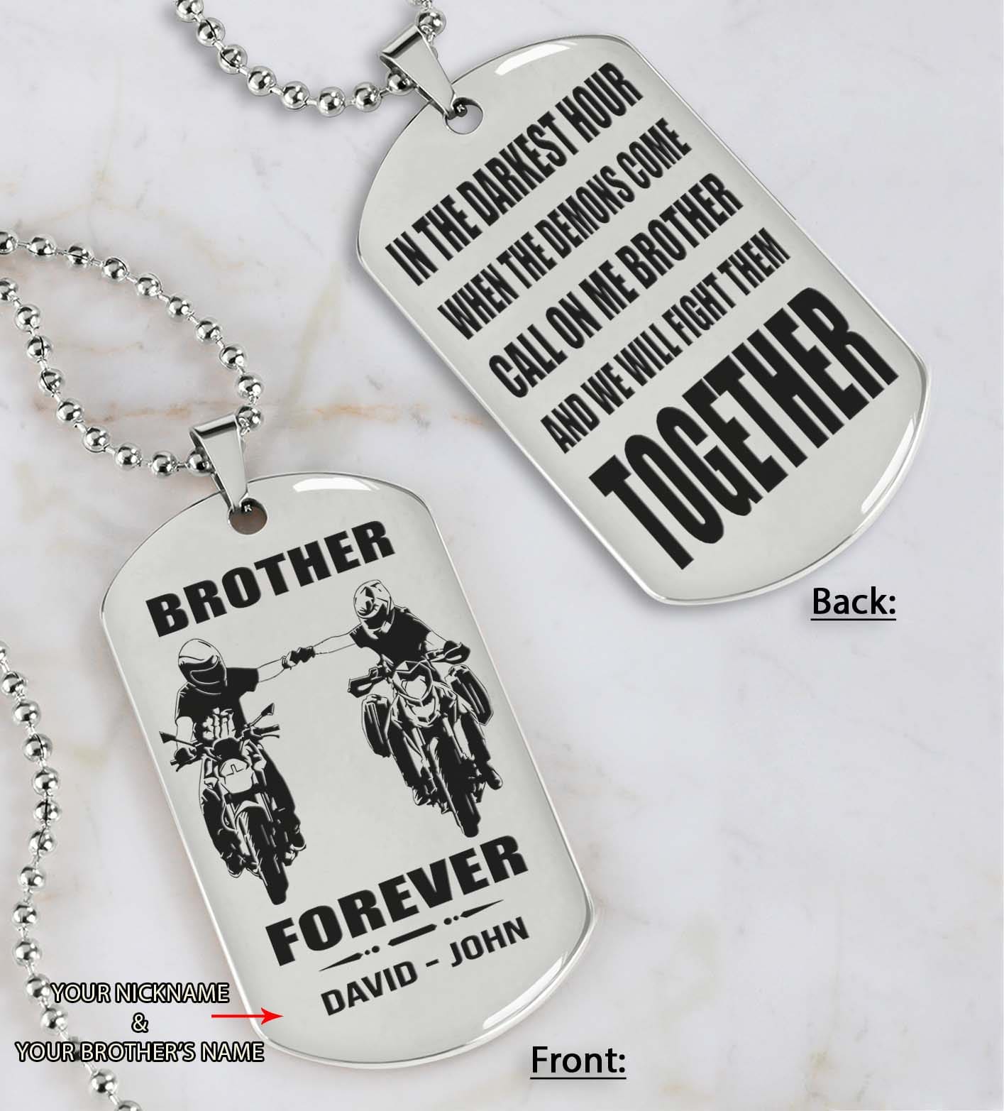 Soldier customizable engraved black dog tag double sided gift from brother, brother forever