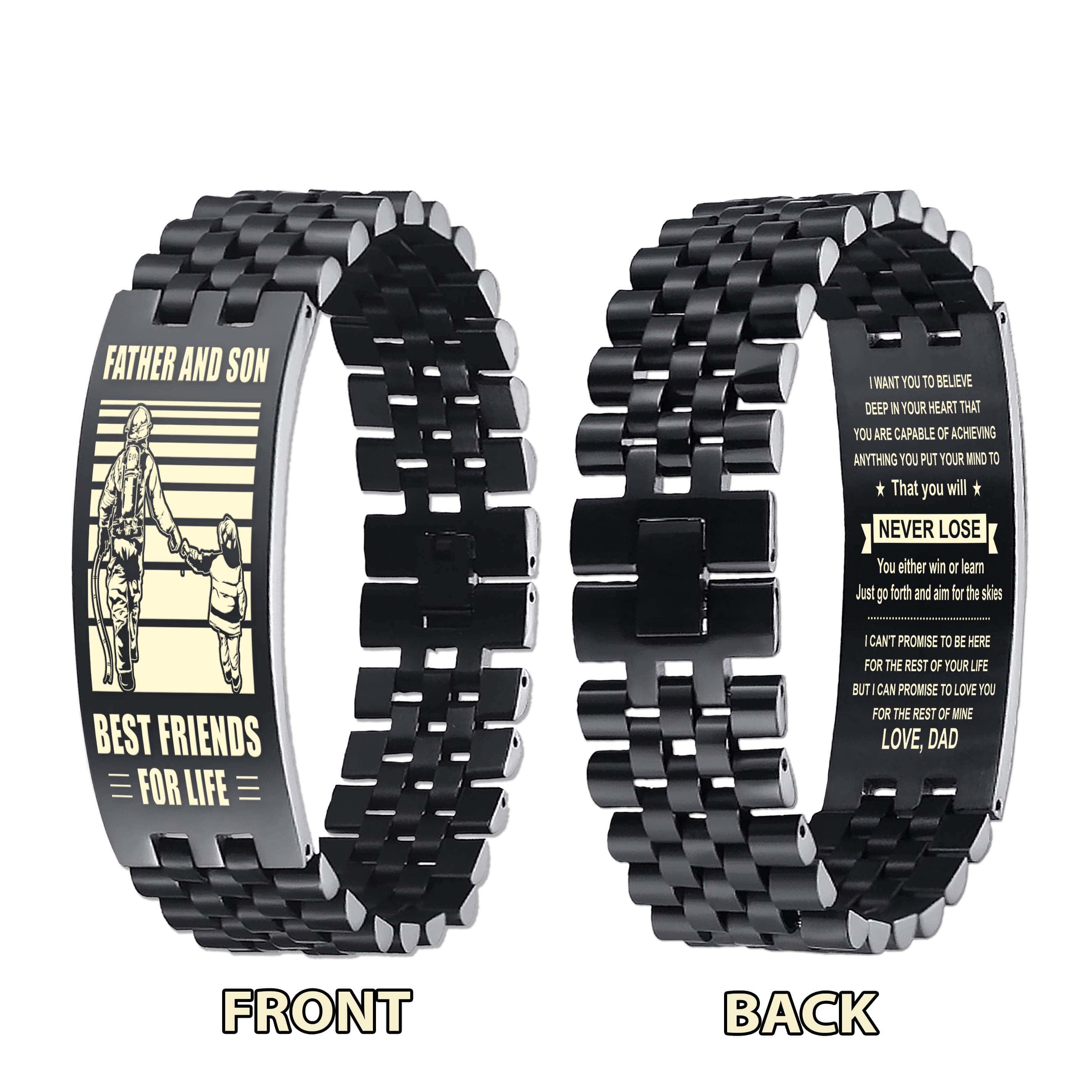 Be Strong Biker Personalized Double Sided Bracelet Father And Son Best Friends For Life - Message on the back side