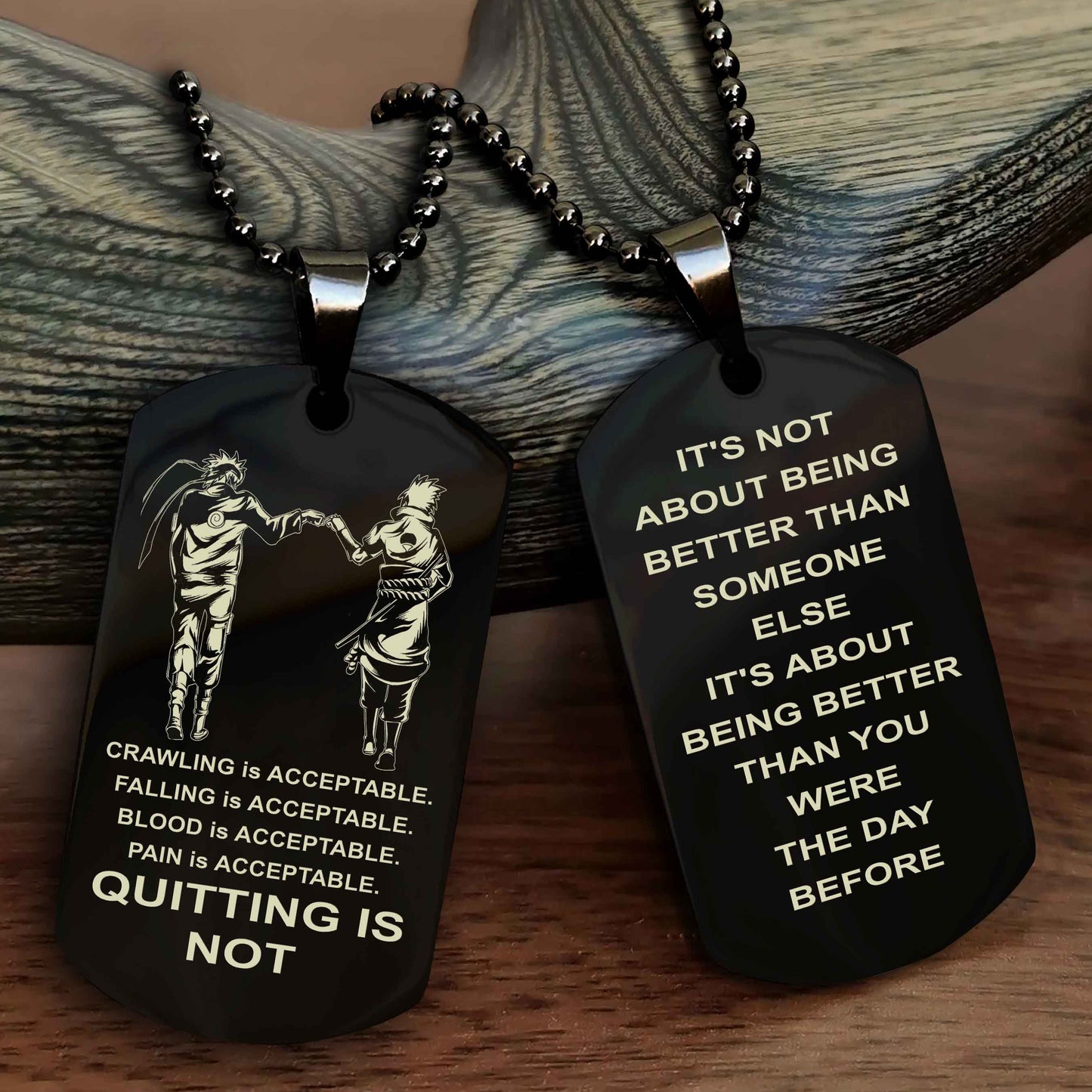 DRB Double Side Dog Tag For Your Friend Quiting Is Not - It's Not About Being Better Than Someone Else