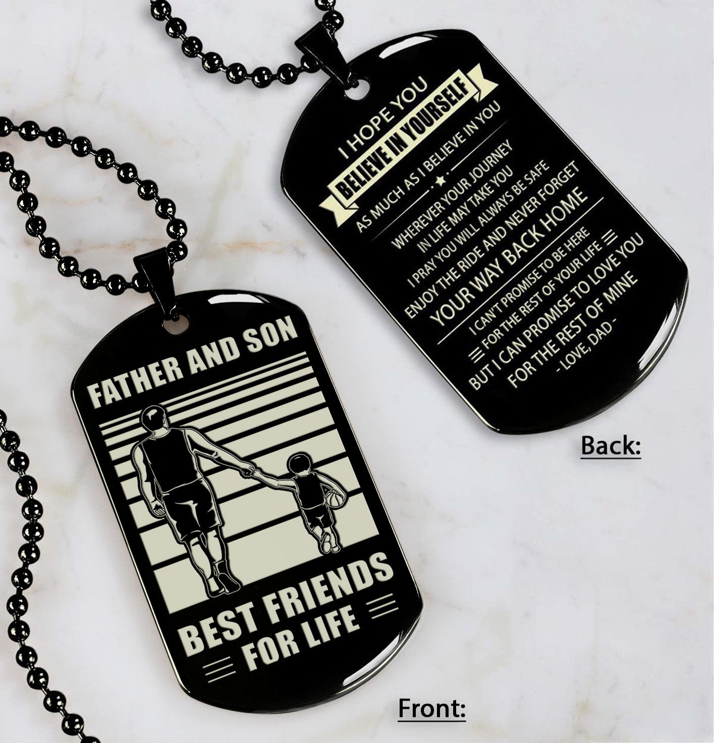 Soccer ANY Personalized Double Sided Dog Tag Father And Son Best Friends For Life - Message on the back side
