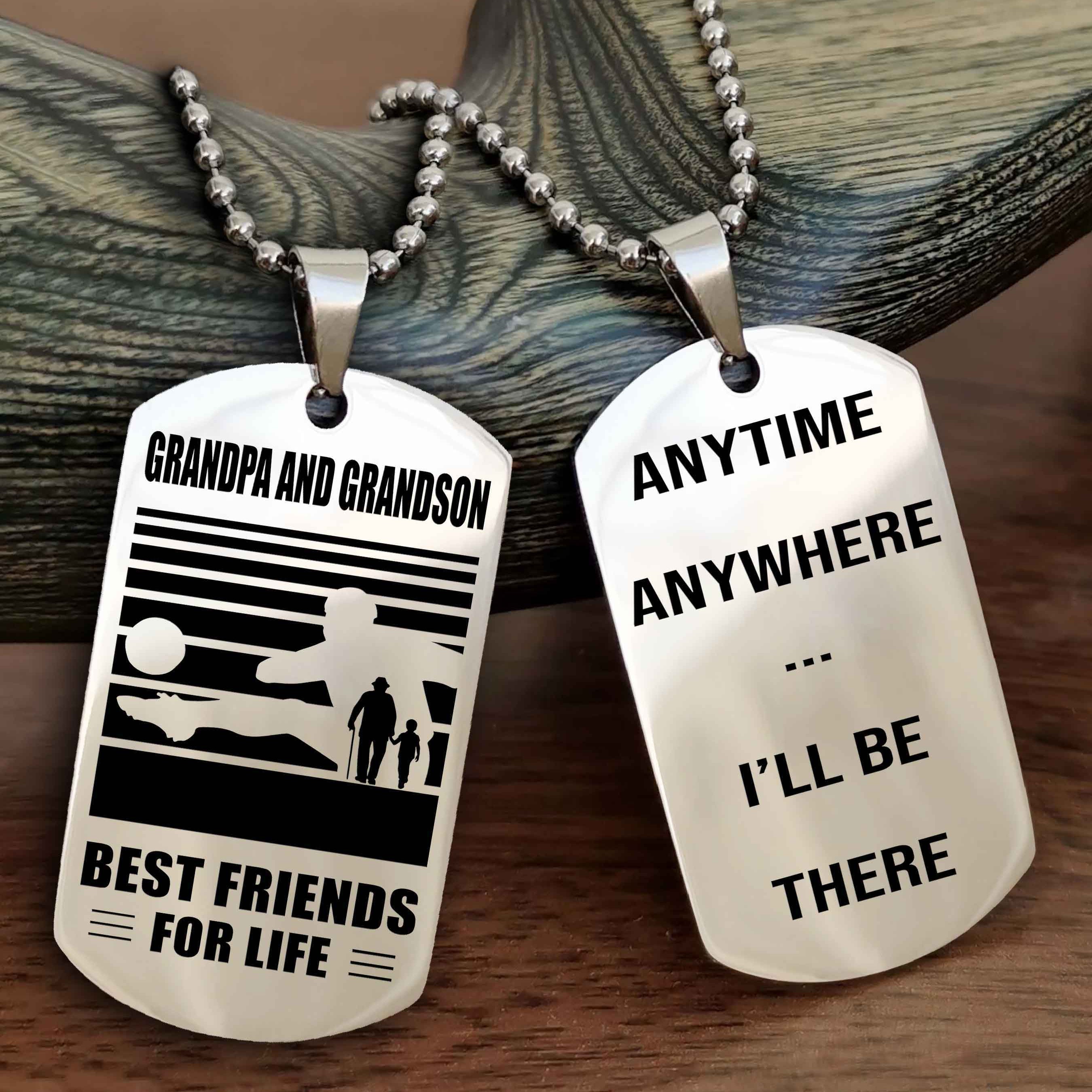 Sport Personalized Double Sided Dog Tag Grandpa And Grandson Best Friend For Life - Anytime Anywhere I Will Be There