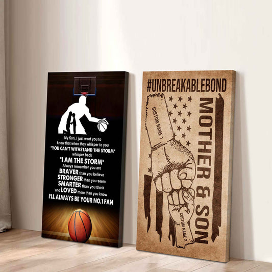 Unbreakable Bond Sport Canvas Set From Mom To Son Whisper Back I'm The Storm You Are Braver Than You Believe