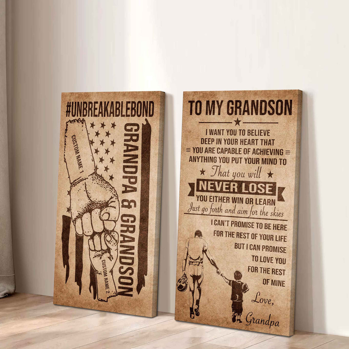 Unbreakable Bond Canvas Set Grandpa And Grandson Your Will Never Lose You Either Win Or Learn Gift For Your Grandson