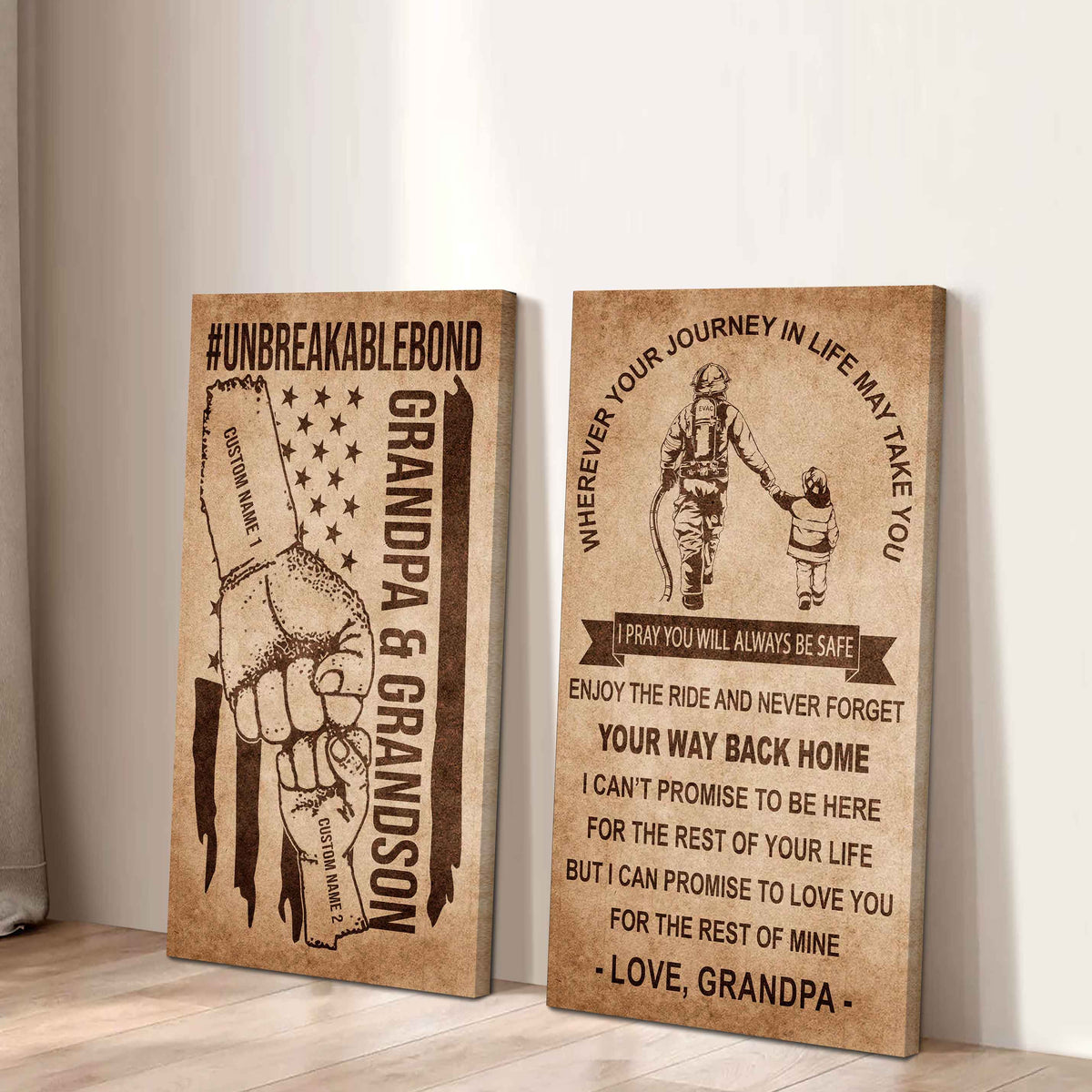 Unbreakable Bond Canvas Set Grandpa And Grandson Never Forget Your Way Back Home I Love You For The Rest Of Mine