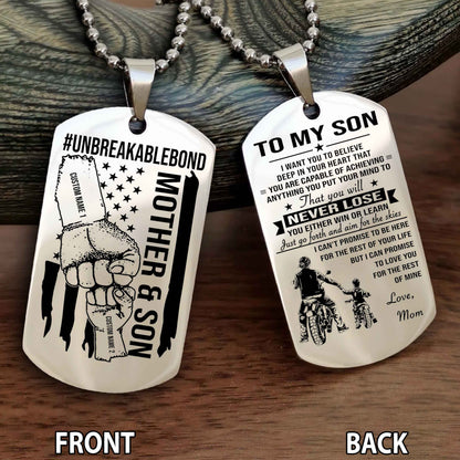 Mother And Son UnBreakable Bond Double Side Dog Tag You Will Never Lose You Either Win Or Learn