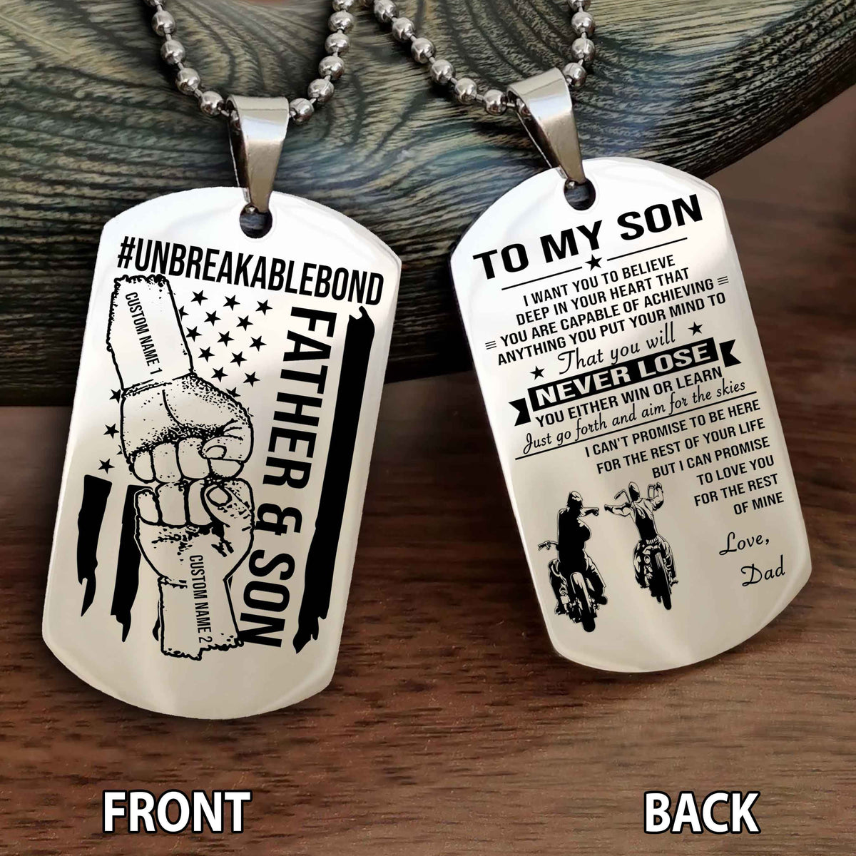Father And Son UnBreakable Bond Double Side Dog Tag You Will Never Lose You Either Win Or Learn