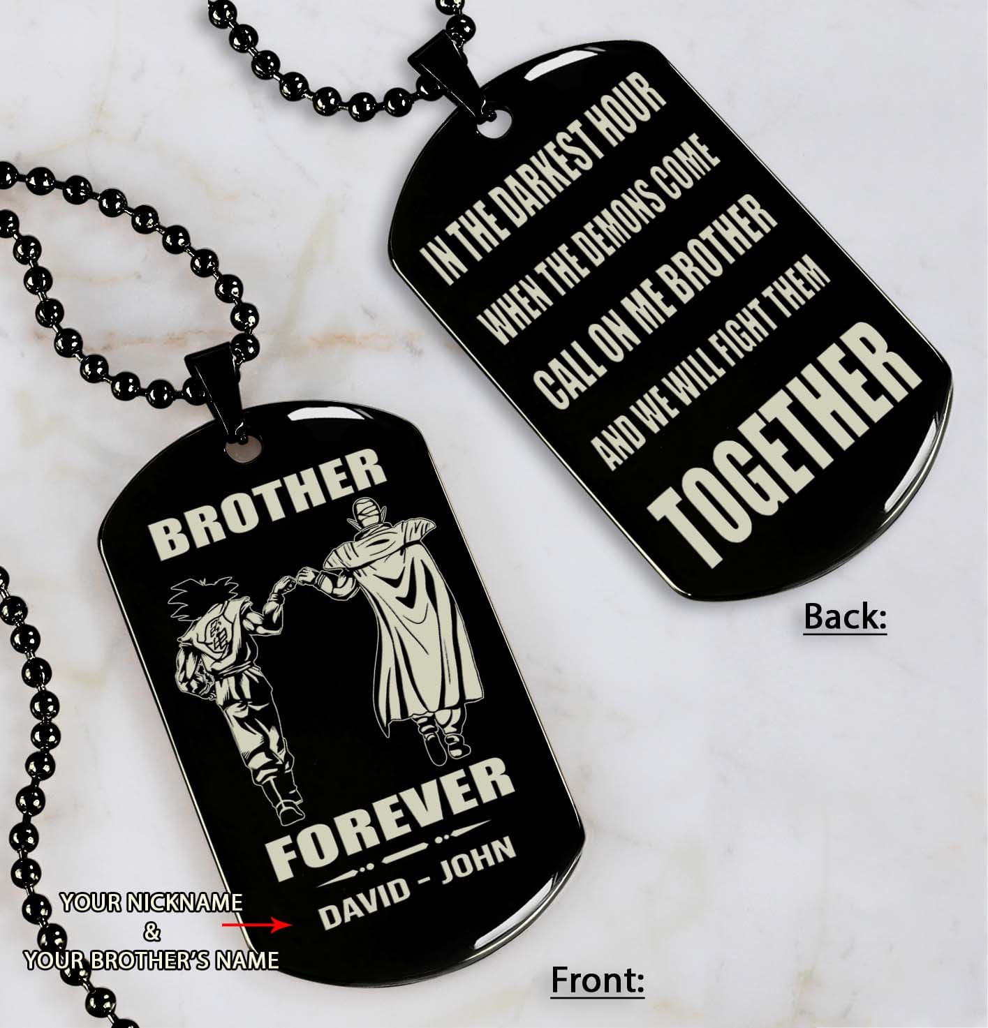 Soldier customizable engraved black dog tag double sided gift from brother, brother forever