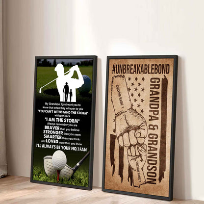 Unbreakable Bond Sport Canvas Set From Grandpa To Grandson Whisper Back I'm The Storm You Are Braver Than You Believe