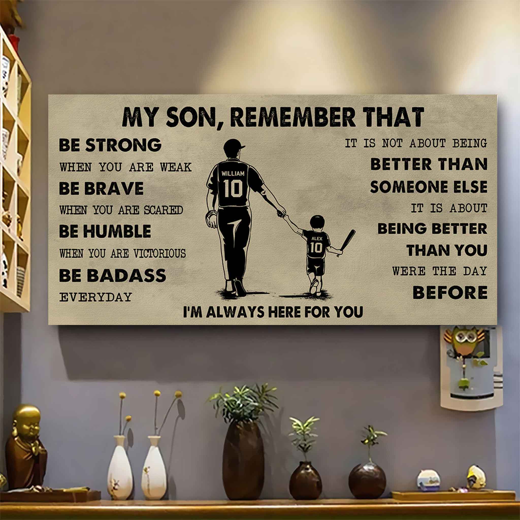 Personalized Sport Poster Canvas - My Son Remember That Be Strong When You Are Weak Be Badass Everyday