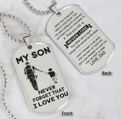 DRB Personalized Double Sided Dog Tag To My Son Never Forget That I Love You - You Will Never Lose You Either Win Or Learn