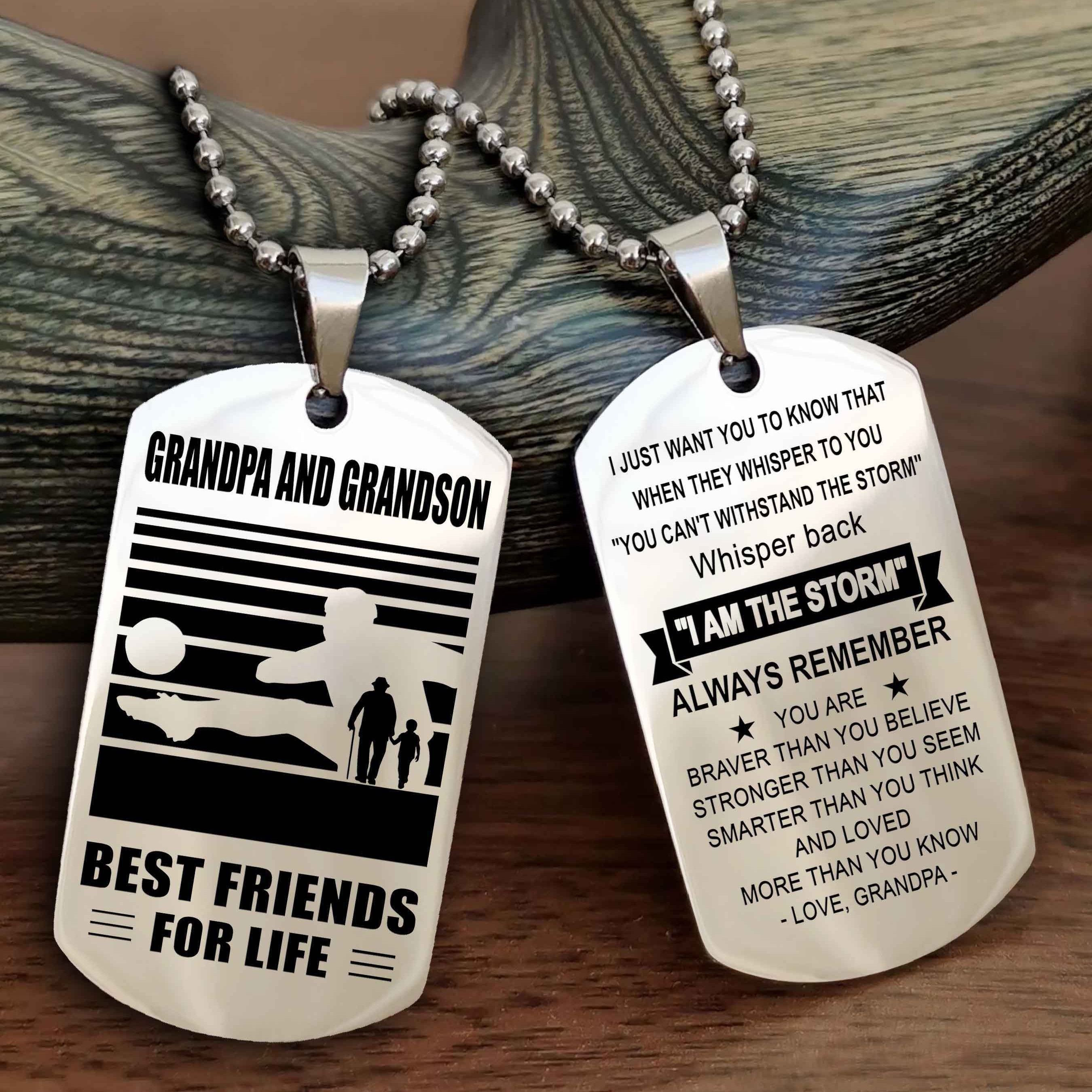 Sport Personalized Double Sided Dog Tag Grandpa And Grandson Best Friend For Life - Whisper Back I'm The Storm