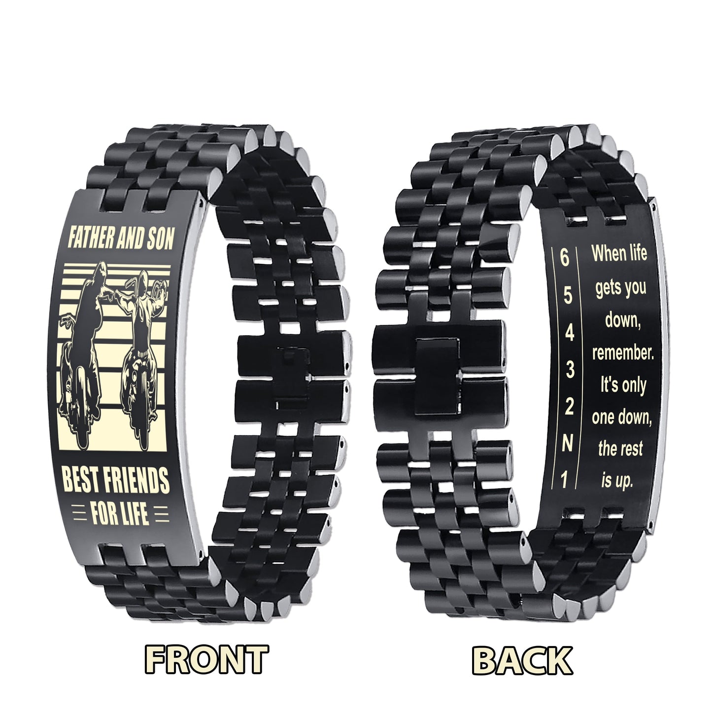 Biker double side bracelet dad to son, When life gets you down, remember. It’s only one down, the rest is up.