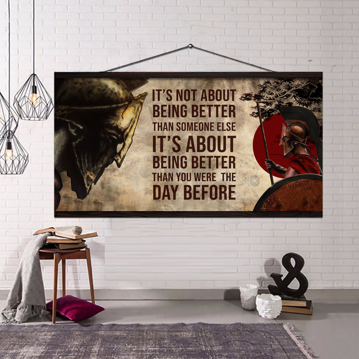 Sparatan poster canvas- Be strong be brave be humble, It is not about better than someone else, It is about being better than you were the day before