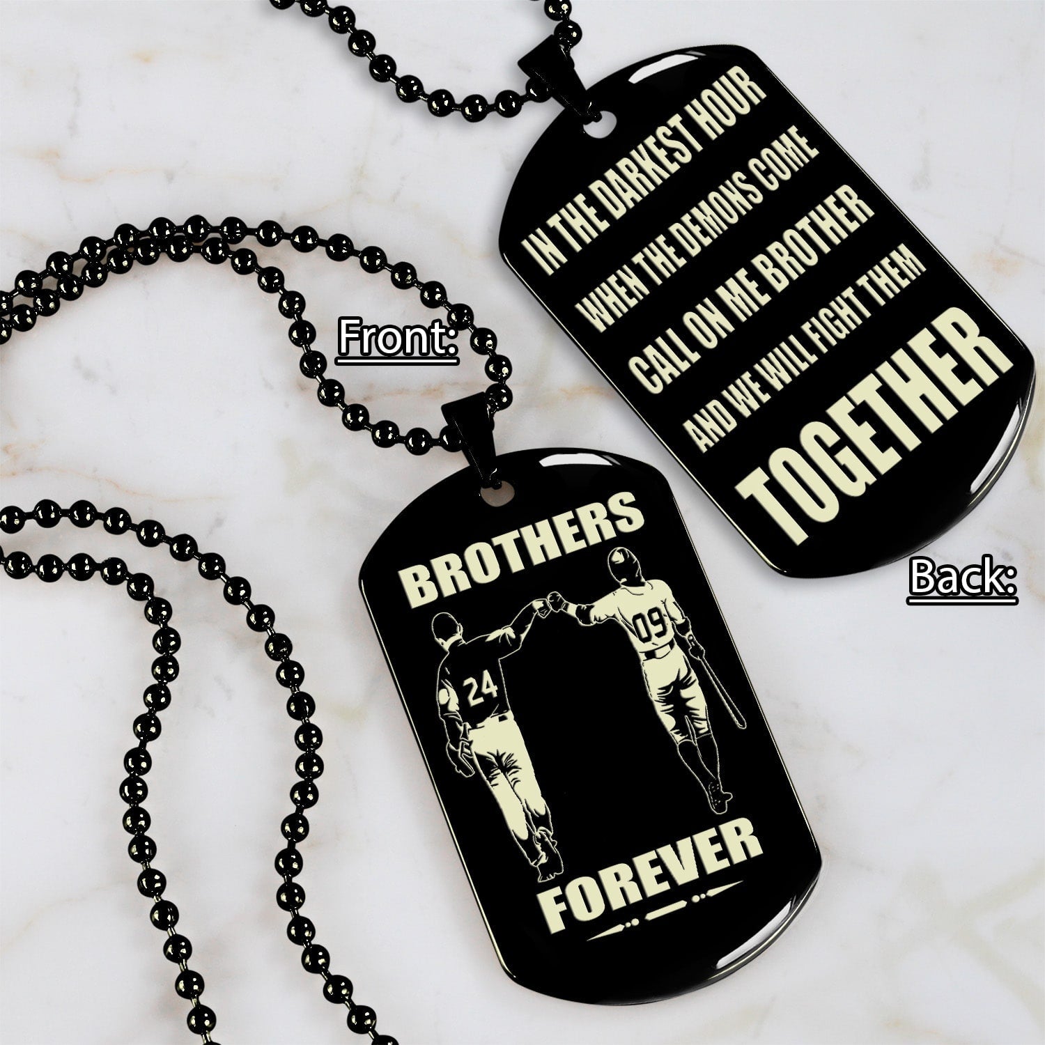 Samurai customizable engraved black dog tag double sided gift from brother, brother forever