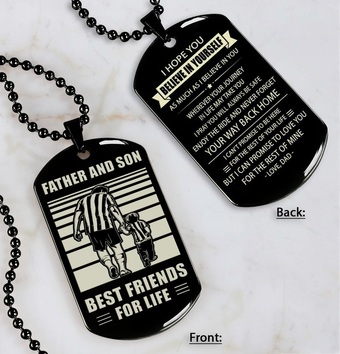 Soccer ANY Personalized Double Sided Dog Tag Father And Son Best Friends For Life - Message on the back side