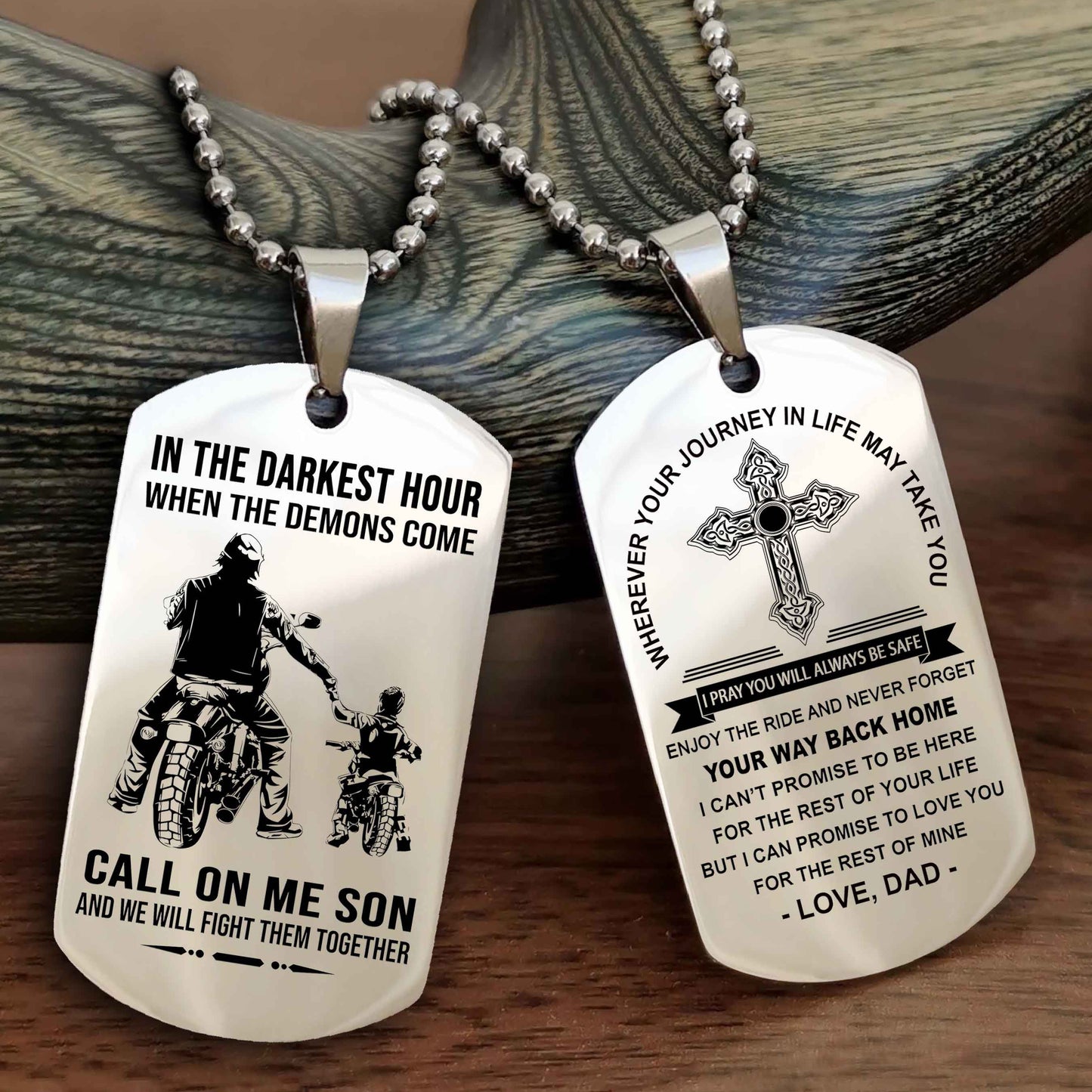 DRB Double Sided Cross Dog Tag Call On Me Son - Gift For Son From Dad Your Way Back Home