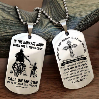 DRB Double Sided Cross Dog Tag Call On Me Son - Gift For Son From Dad Your Way Back Home