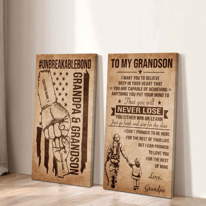 Unbreakable Bond Canvas Set Grandpa And Grandson Your Will Never Lose You Either Win Or Learn Gift For Your Grandson