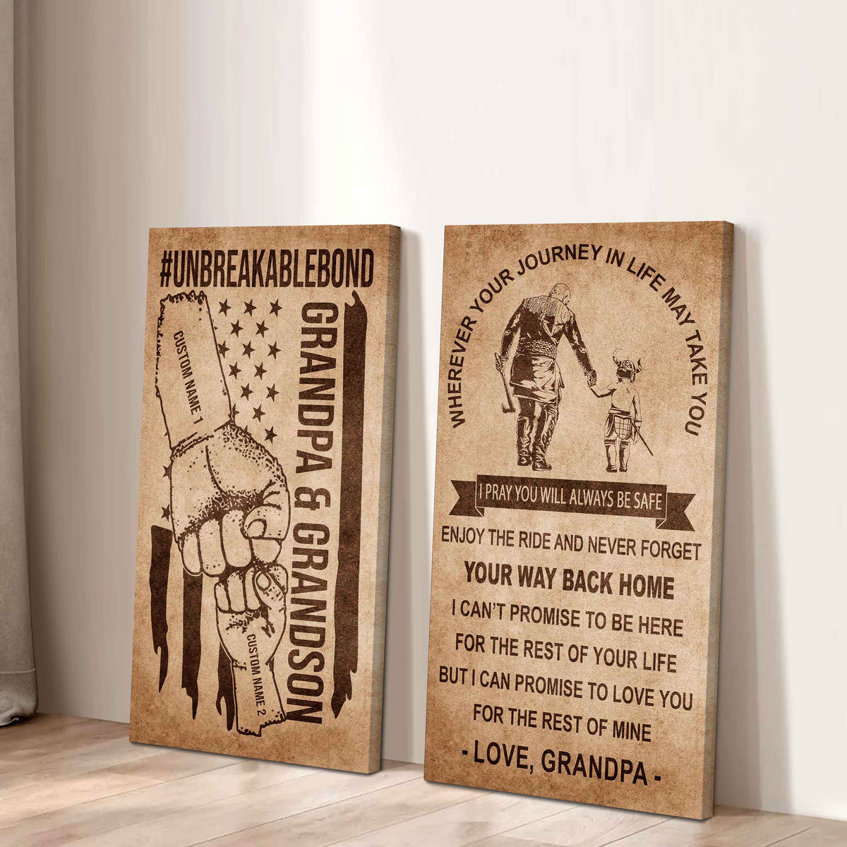Unbreakable Bond Canvas Set Grandpa And Grandson Never Forget Your Way Back Home I Love You For The Rest Of Mine