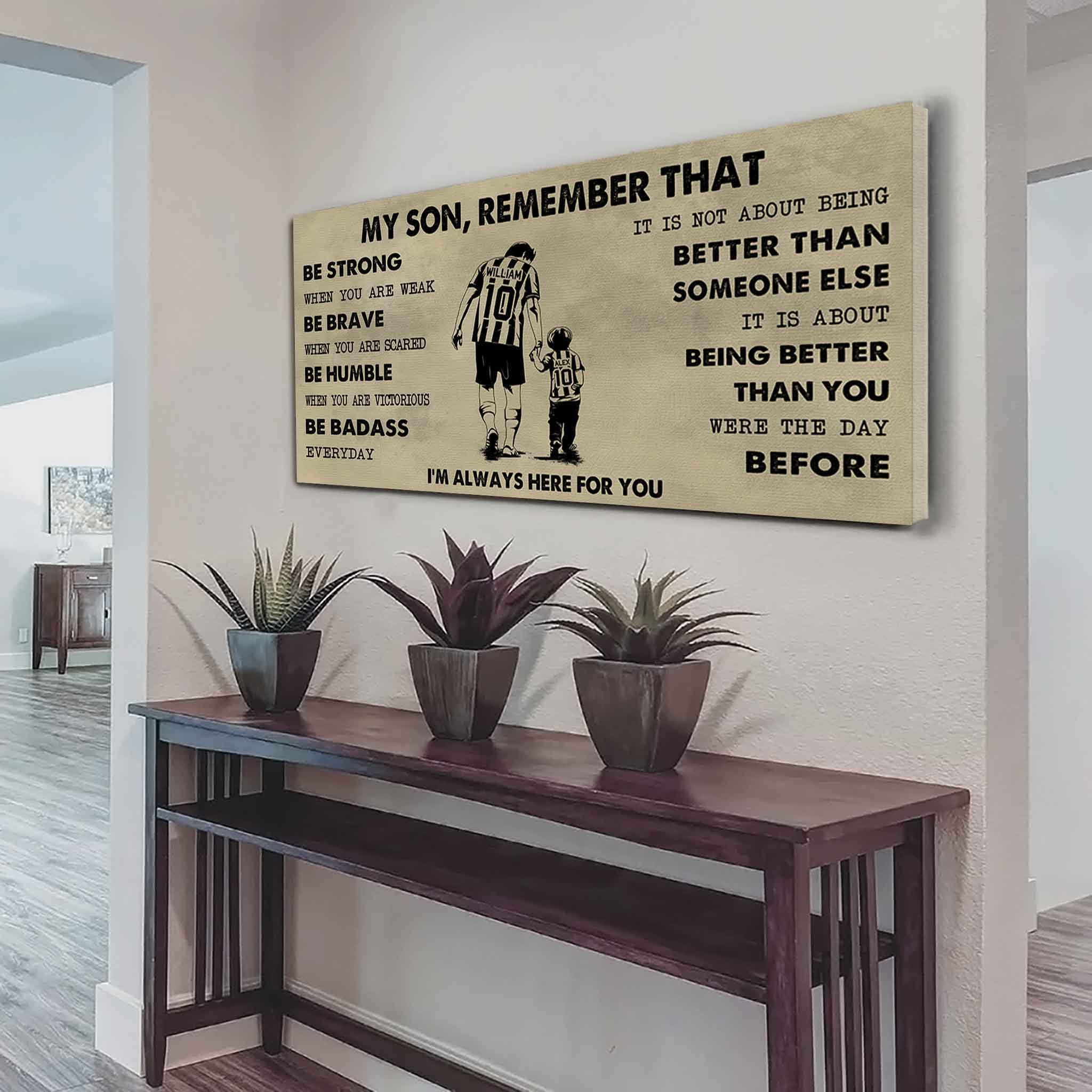 Personalized Sport Poster Canvas - My Son Remember That Be Strong When You Are Weak Be Badass Everyday