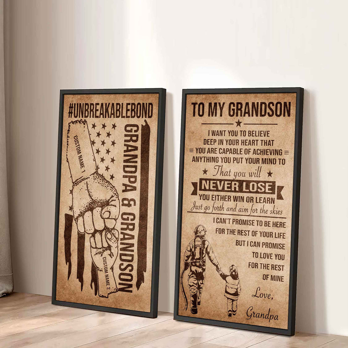 Unbreakable Bond Canvas Set Grandpa And Grandson Your Will Never Lose You Either Win Or Learn Gift For Your Grandson