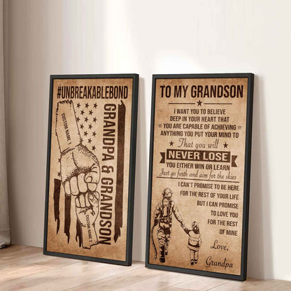 Unbreakable Bond Canvas Set Grandpa And Grandson Your Will Never Lose You Either Win Or Learn Gift For Your Grandson