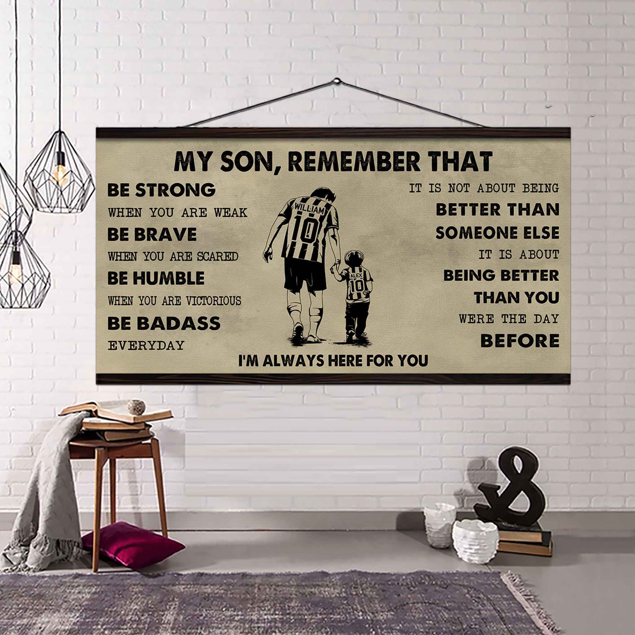Personalized Sport Poster Canvas - My Son Remember That Be Strong When You Are Weak Be Badass Everyday