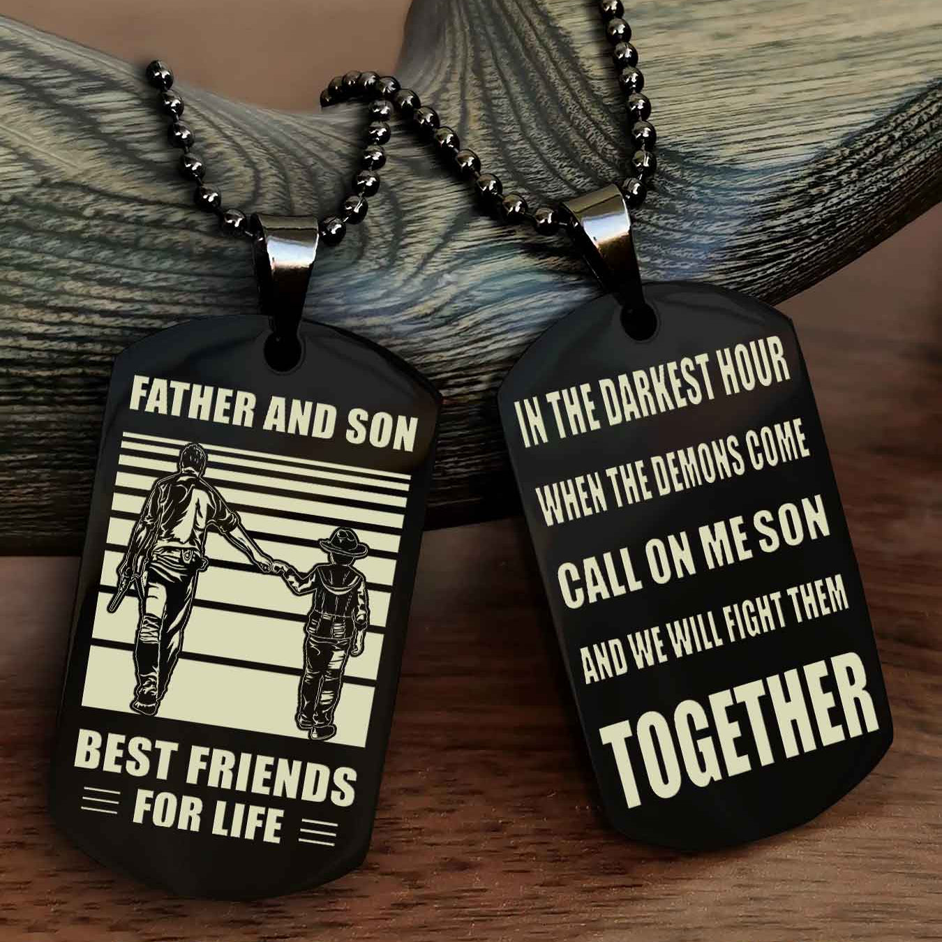 WD Personalized Double Side Dog Tag From Father To Son With Message On The Back Gift For Your Son