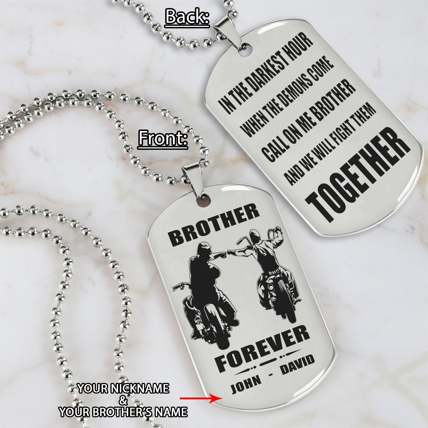 Soldier customizable engraved black dog tag double sided gift from brother, brother forever